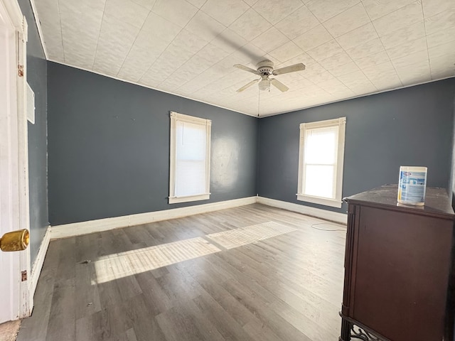 empty room featuring light wood-type flooring and ceiling fan