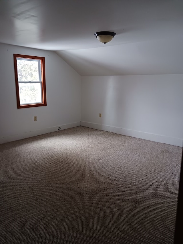 additional living space with vaulted ceiling and carpet floors