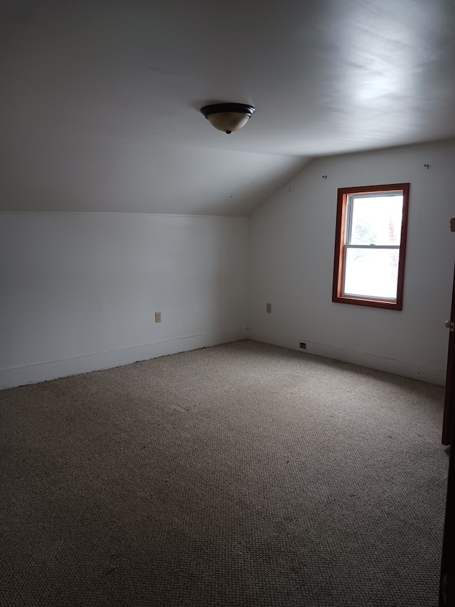 additional living space featuring lofted ceiling and carpet flooring