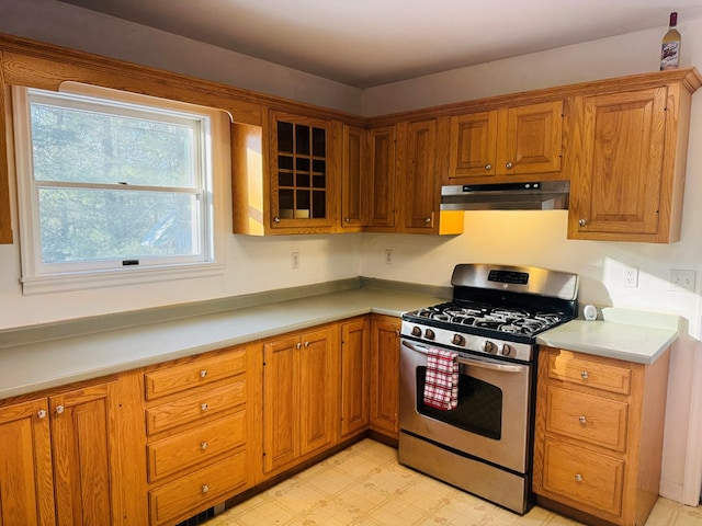 kitchen featuring stainless steel range with gas cooktop