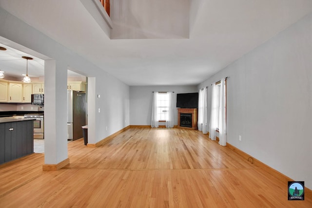 unfurnished living room with light wood-type flooring