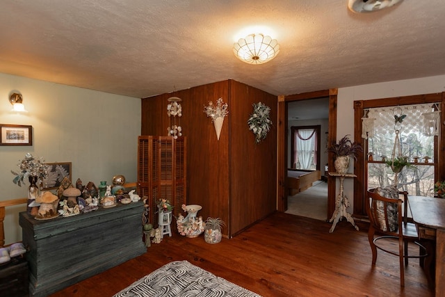 interior space featuring hardwood / wood-style floors and a textured ceiling