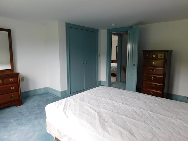 carpeted bedroom with a closet