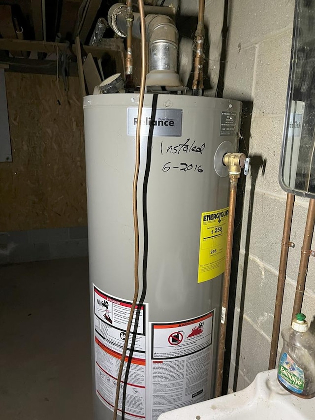 utility room with water heater