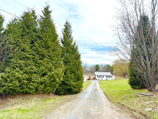 view of street with gravel driveway