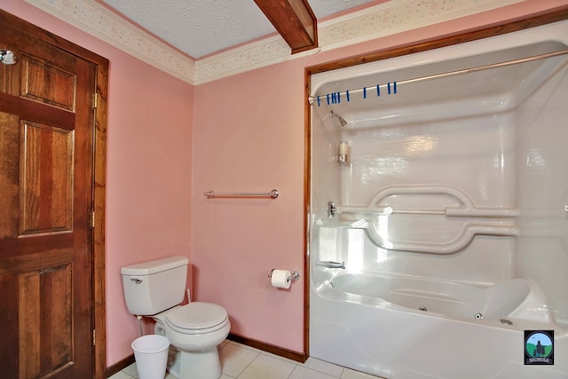 bathroom with tile patterned flooring, a textured ceiling, and toilet