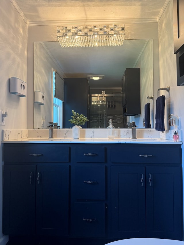 922 W Lockhart St, Sayre, PA 18840 - full bath with ornamental molding, double vanity, and an enclosed shower