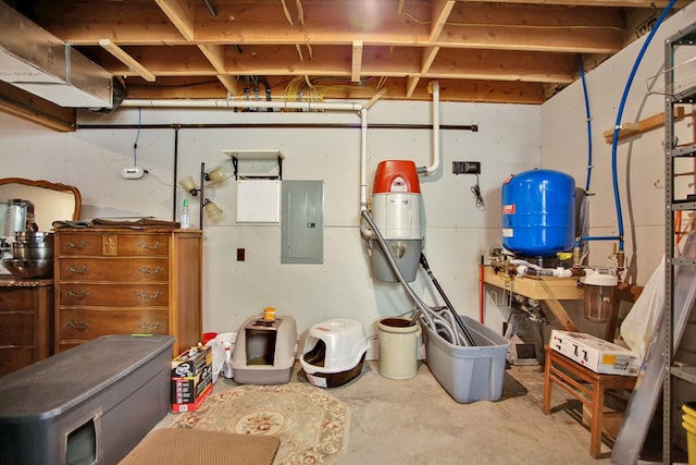 unfinished basement featuring electric panel