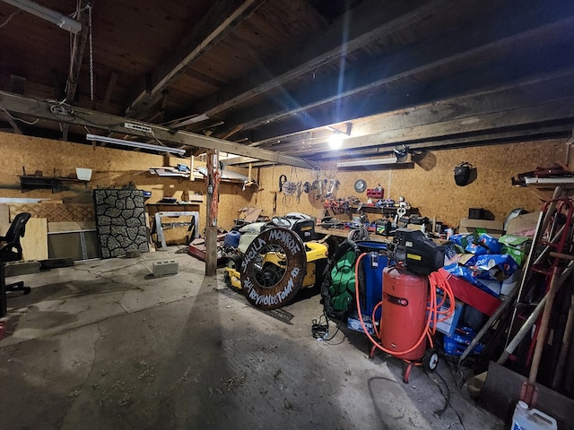 garage featuring a workshop area