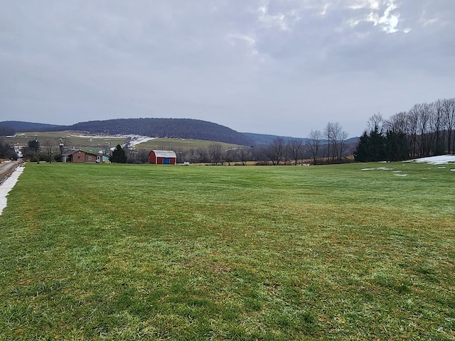 view of yard with a mountain view and a rural view