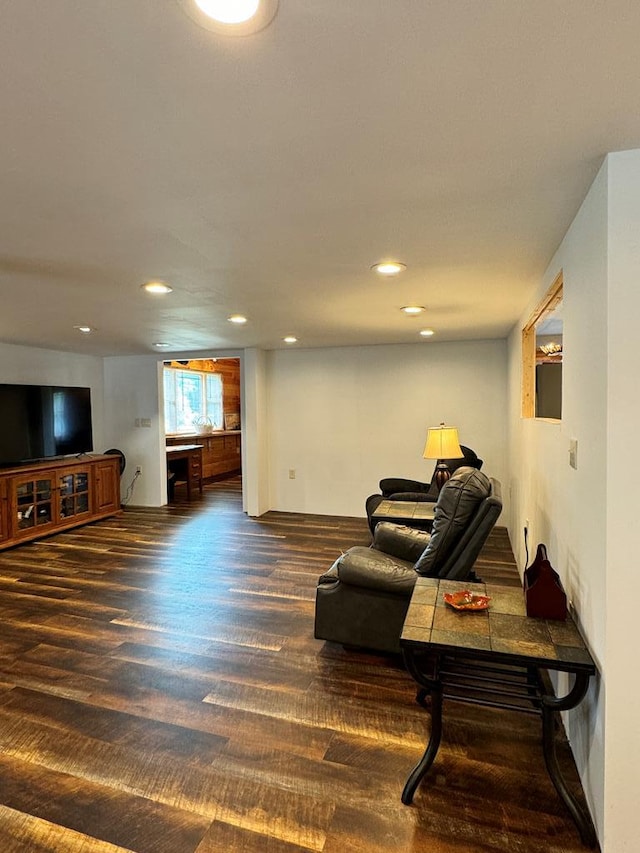 living room with dark wood-type flooring