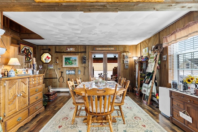 dining area with plenty of natural light, dark wood-type flooring, and french doors