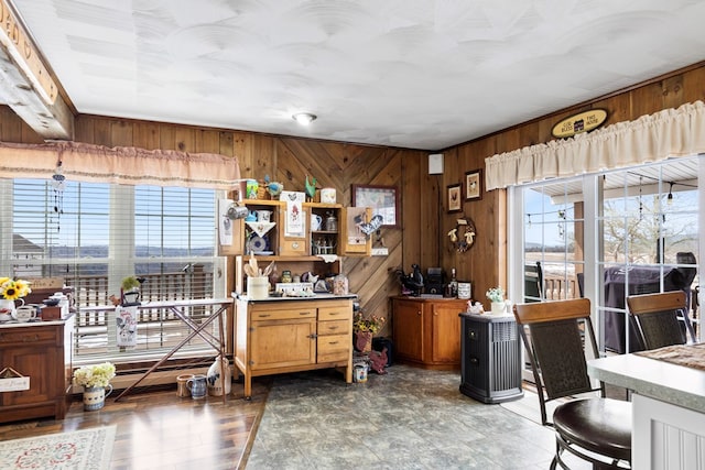 office featuring wood walls