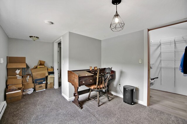 658 Ashley Hill Rd, Mansfield, PA 16933 - carpeted home office featuring a baseboard heating unit and baseboards