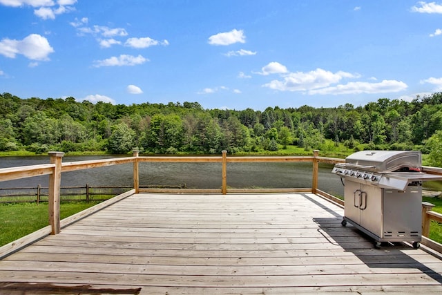 658 Ashley Hill Rd, Mansfield, PA 16933 - wooden terrace featuring area for grilling, a view of trees, and a water view