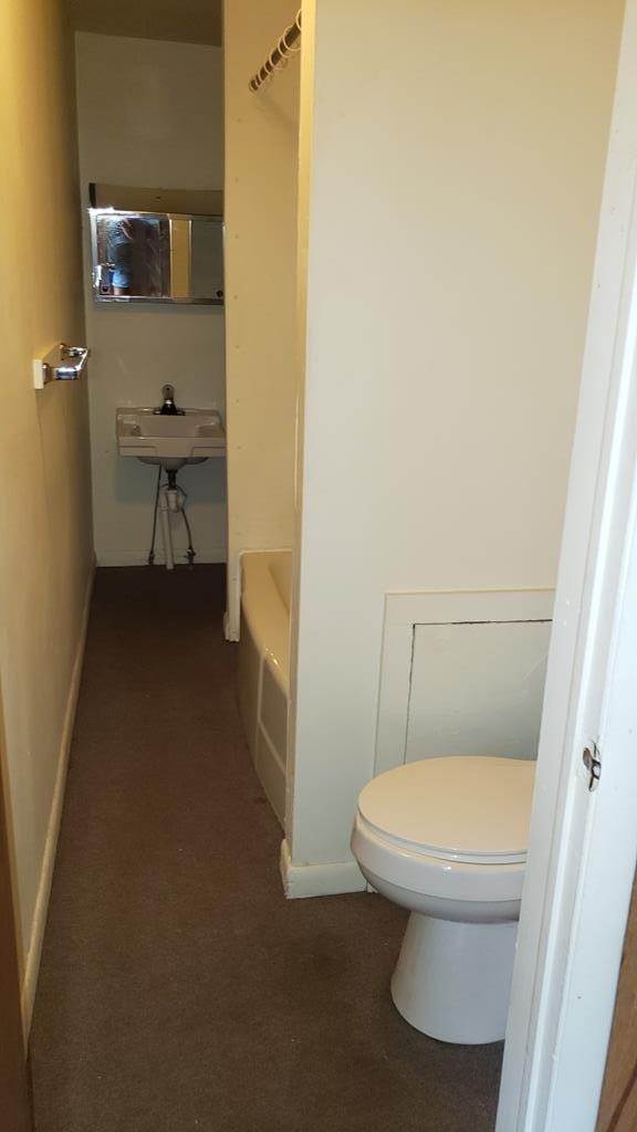 bathroom featuring a washtub and toilet