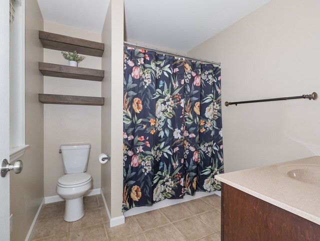 113 W Woodlawn Ave, Elkland, PA 16920 - full bathroom featuring toilet, vanity, tile patterned floors, and a shower with curtain