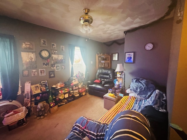 bedroom featuring carpet flooring and ceiling fan
