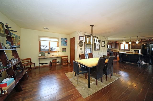 dining space featuring dark hardwood / wood-style flooring and a wealth of natural light