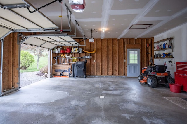 garage with a garage door opener