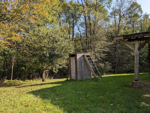 view of yard featuring a shed