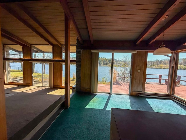 986 Wesauking Dr, Towanda, PA 18848 - unfurnished sunroom with a water view and beam ceiling