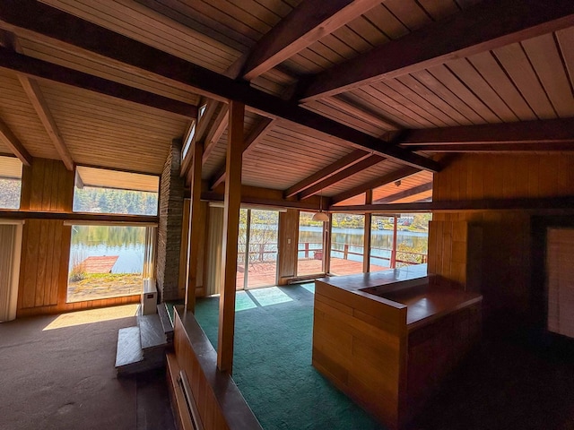 986 Wesauking Dr, Towanda, PA 18848 - unfurnished sunroom featuring carpet, wood walls, and wood ceiling