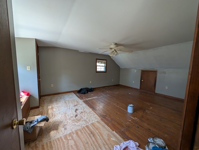 1057 Stony Fork Rd, Wellsboro, PA 16901 - additional living space with wood-type flooring, baseboards, ceiling fan, and vaulted ceiling