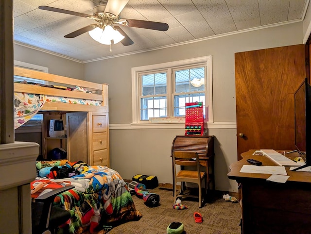1057 Stony Fork Rd, Wellsboro, PA 16901 - carpeted bedroom featuring ceiling fan and ornamental molding
