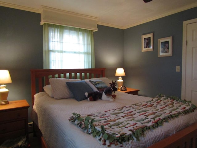 bedroom with ornamental molding