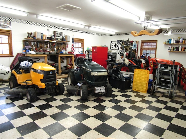 garage featuring a workshop area