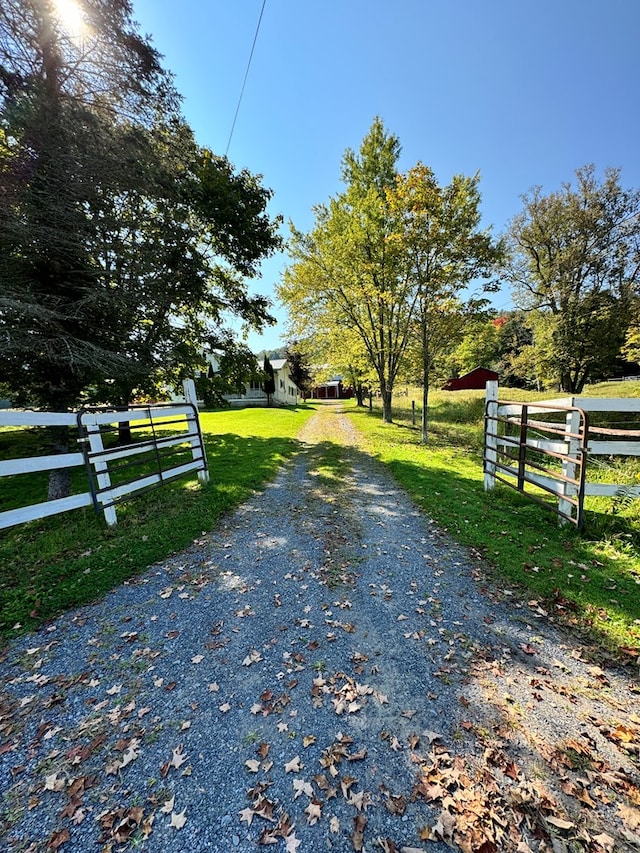 view of road with a rural view