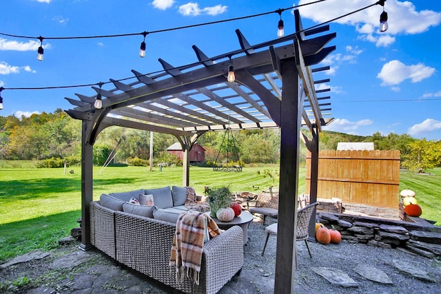 view of patio / terrace with outdoor lounge area and a pergola