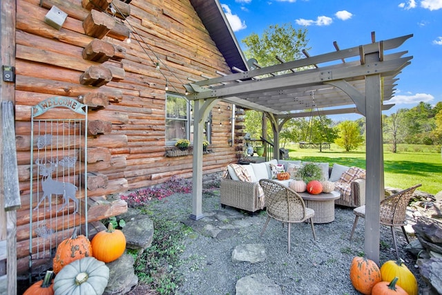 view of patio featuring a pergola and an outdoor hangout area