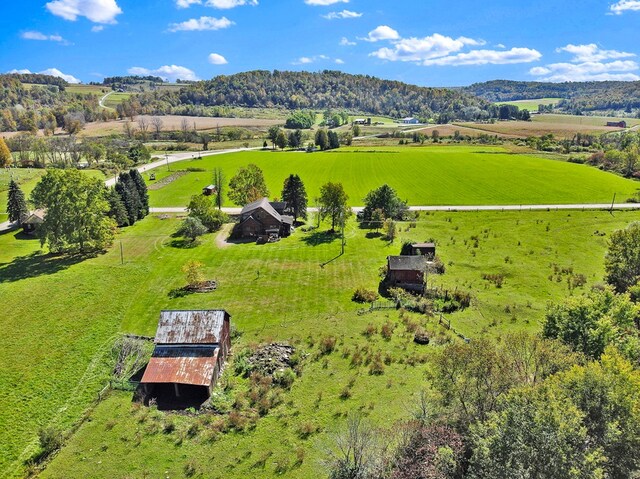 drone / aerial view with a mountain view and a rural view