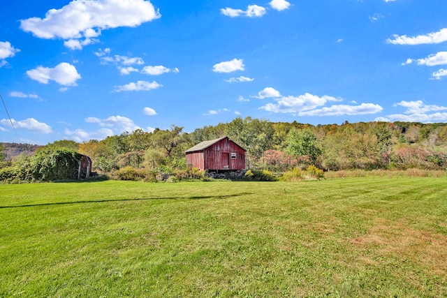 view of yard with a rural view and an outdoor structure