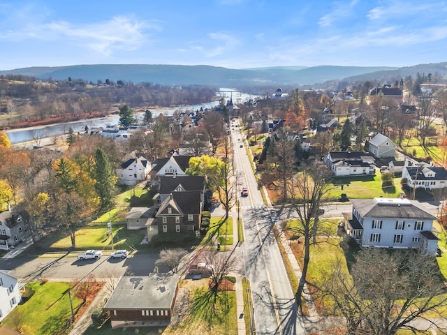 drone / aerial view featuring a mountain view