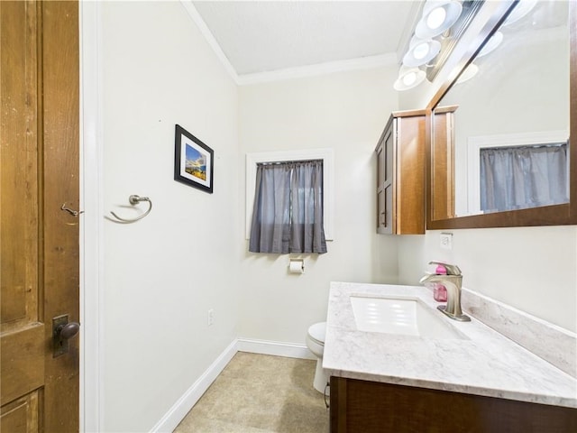 712 W Main St, Smethport, PA 16749 - bathroom with crown molding, vanity, toilet, and baseboards