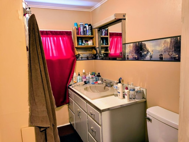 2826 Austinville Rd, Troy, PA 16947 - bathroom featuring vanity, ornamental molding, and toilet