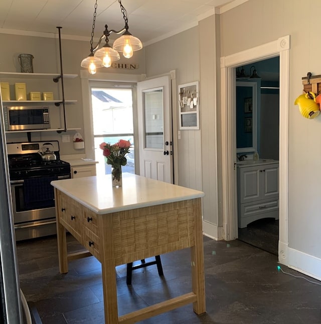 dining area with wooden walls and crown molding