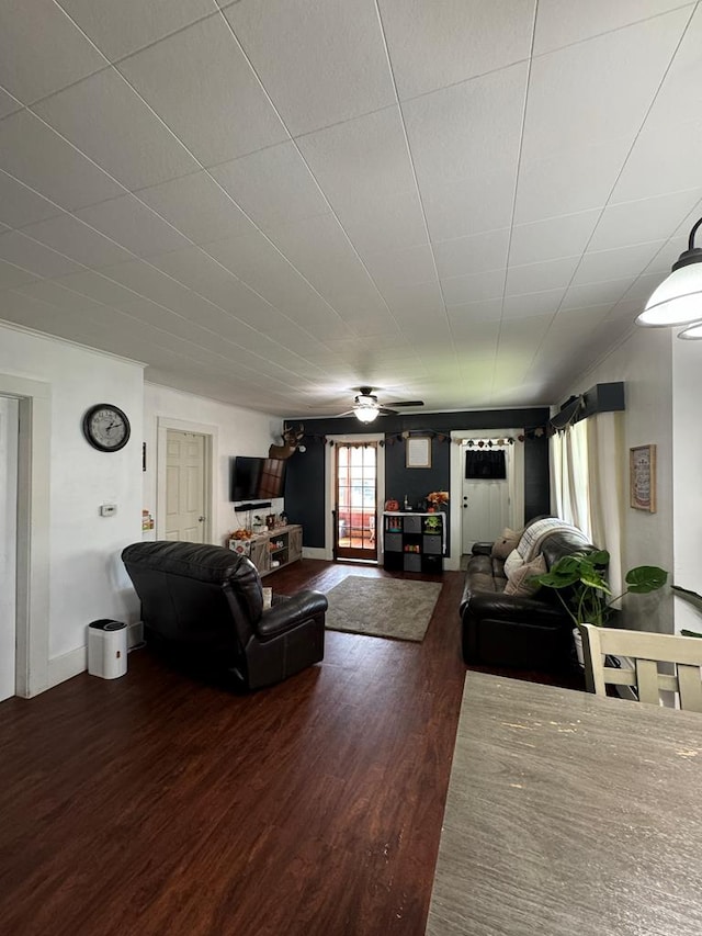 living room with dark wood-type flooring