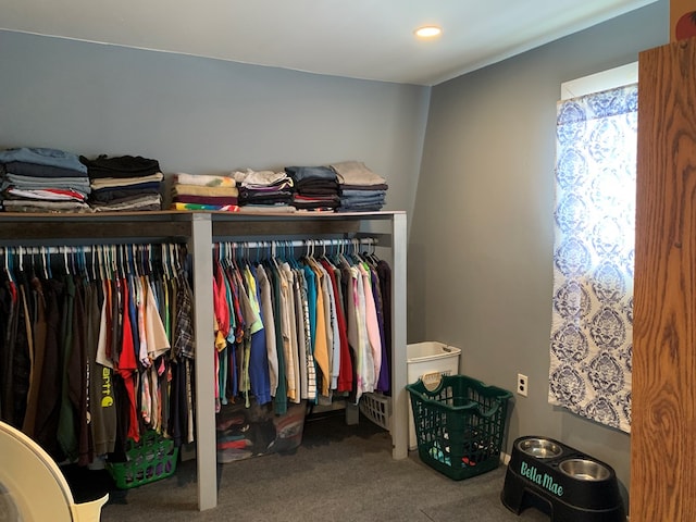 walk in closet featuring carpet floors