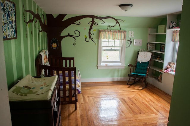 bedroom with parquet floors