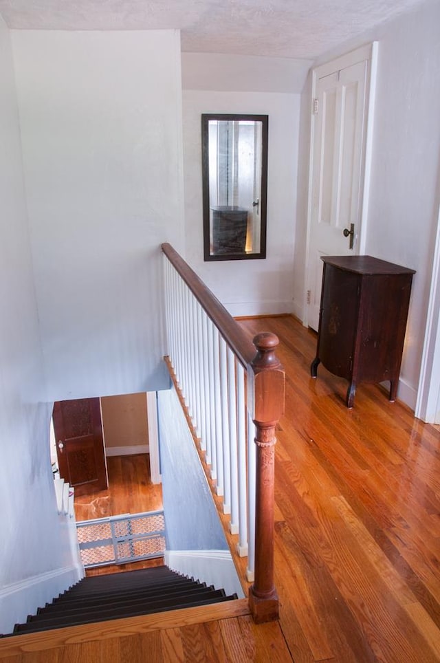 stairway featuring hardwood / wood-style floors