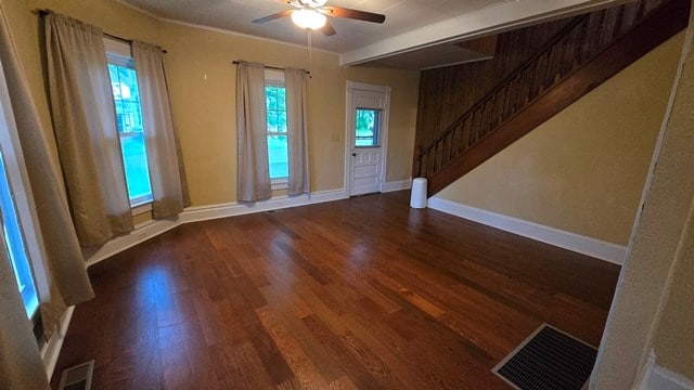 306 Broad St, Port Allegany, PA 16743 - foyer featuring ceiling fan, wood finished floors, and stairs