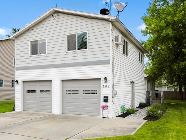 109 Alden St, Sayre, PA 18840 - view of side of home with a garage, driveway, a lawn, and a wall mounted AC
