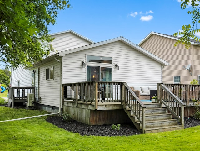 109 Alden St, Sayre, PA 18840 - rear view of property featuring a deck, a lawn, and crawl space
