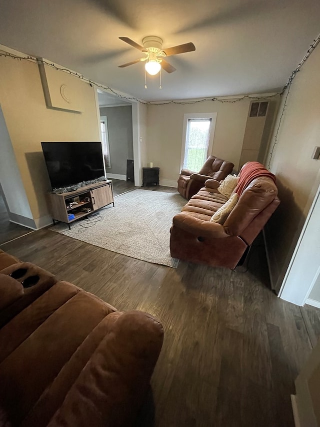 19 Kline Rd, Galeton, PA 16922 - living room featuring baseboards, ceiling fan, and wood finished floors