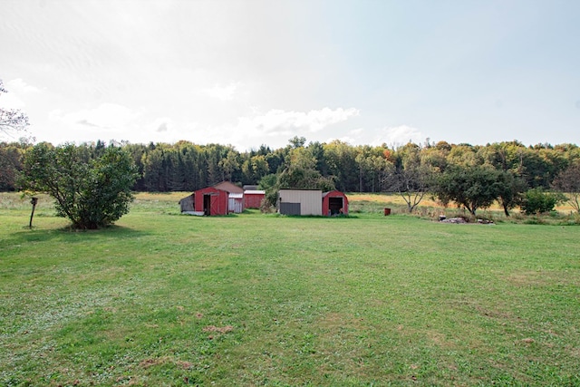 view of yard with an outbuilding and a rural view