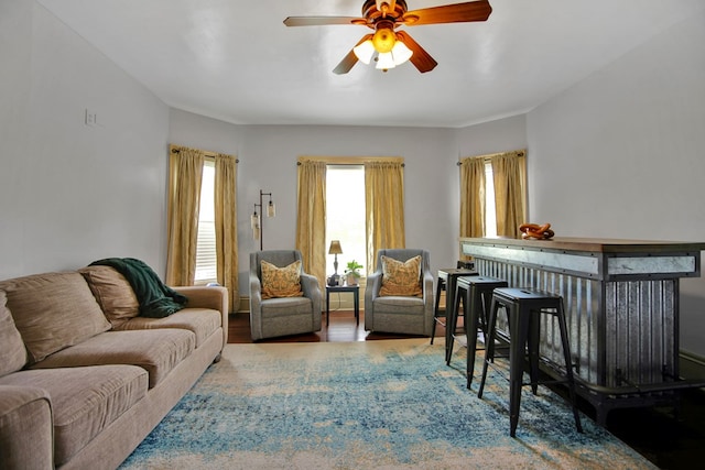 1349 Hills Creek Rd, Wellsboro, PA 16901 - living room featuring a ceiling fan and wood finished floors